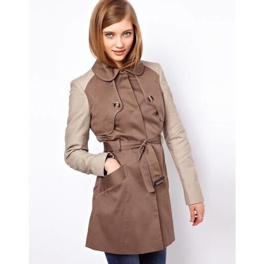 NWT ASOS Contrast Belted Sleeve Trench Size 10 Peter Pan Collar, Quilted Sleeves